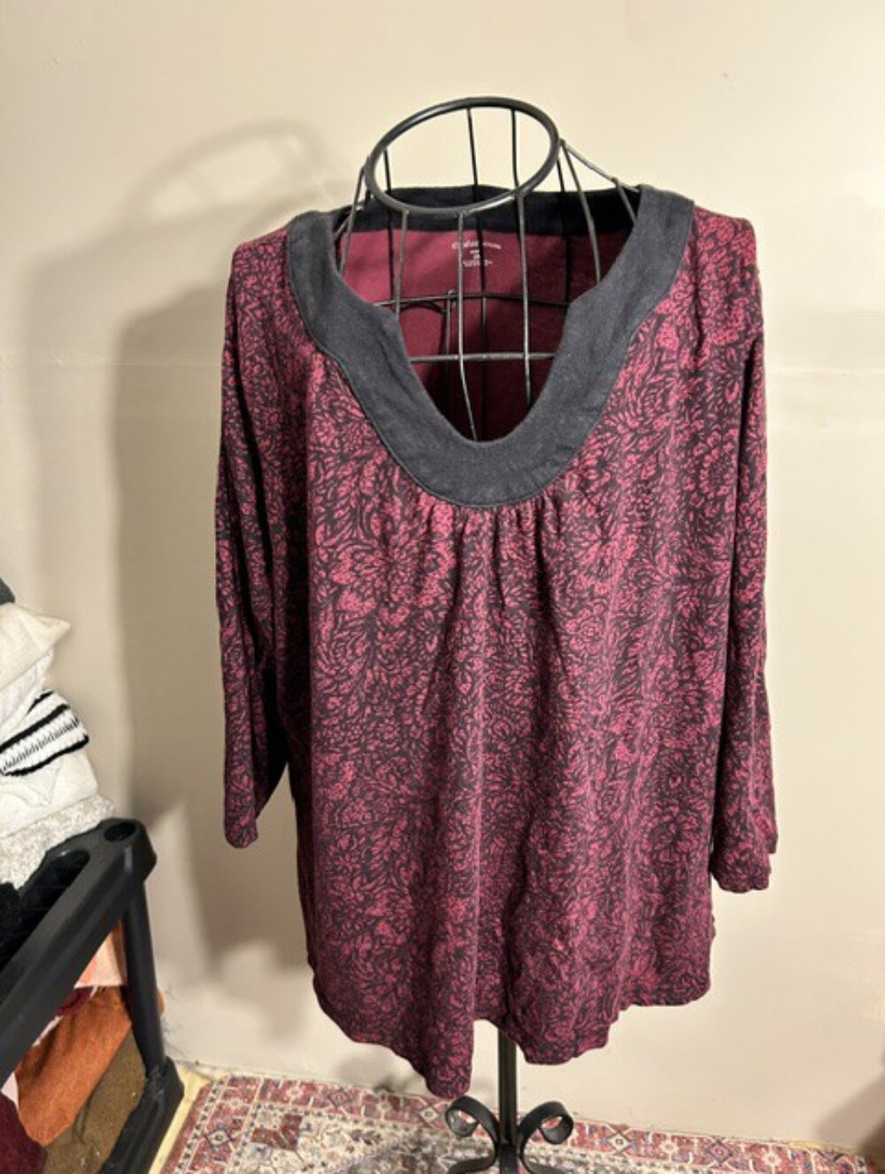 size 3 x womens tee shirt top casual dress 3x maroon print
